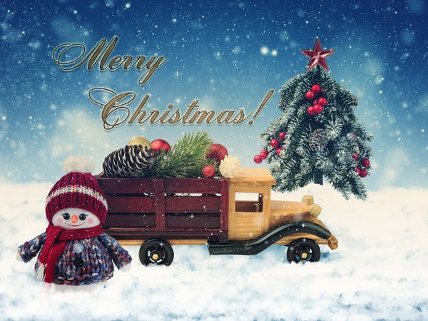 грузовик, елочка, елочные, зима, игрушка, игрушки, машинка, надпись, новый год, праздник, рождество, снег, снеговик, фигурка