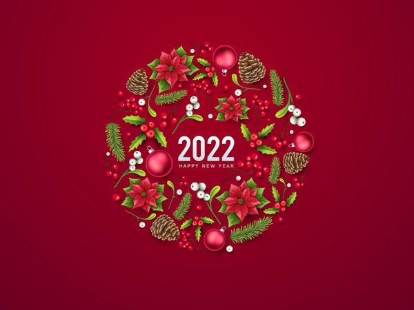 2022, new year, новый год, праздник, фон, цветы, цифры, шарики, шишки