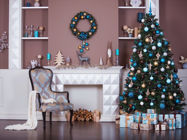 christmas, christmas tree, decoration, design, gifts, holiday celebration, home, interior, merry christmas, white, wood, Xmas, елка, игрушки, комната, новый год, подарки, рождество, украшения