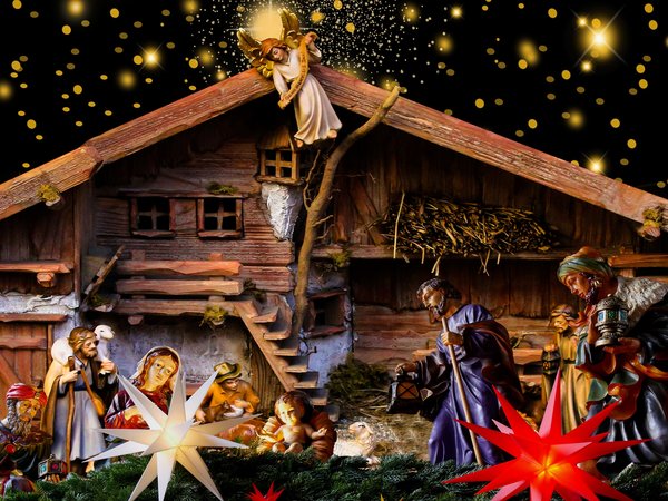 ангел, Библейский сюжет, Дева Мария, дом, игрушки, Иисус, младенец, мужчины, Поклонение волхвов, религия, РОЖДЕНИЕ, Рождение Иисуса, рождество, Старцы