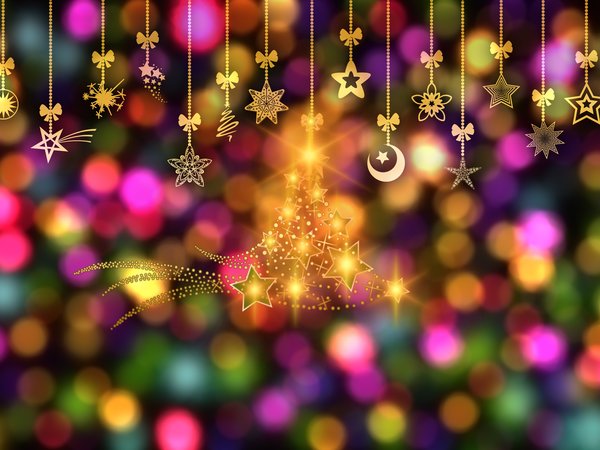 елочка, звездочки, новый год, огоньки, рождество