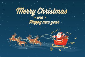 Обои на рабочий стол: merry christmas, Merry christmas and Happy new year, новый год, олени, Развозит подарки, рождество, сани, санта клаус