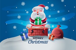 Обои на рабочий стол: merry christmas, крыша, мешок, новый год, ночь, праздник, Рождественская елка, Рождественские подарки для детей, рождество, Санта-Клаус, снег, Счастливого Рождества, труба