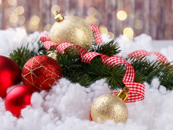 balls, christmas, decoration, fir tree, happy, merry, new year, snow, ветки ели, елка, новый год, рождество, снег, шары