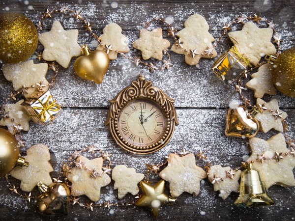 christmas, cookies, decoration, new year, snow, wood, новый год, печенье, рождество, снег, украшения