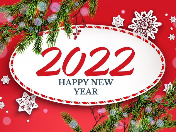 2022, new year, ветки, елка, новый год, снежинки, фон, цифры