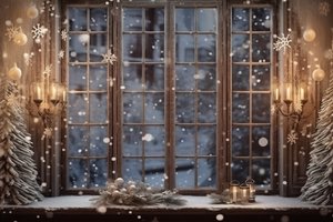 Обои на рабочий стол: balls, christmas, decoration, fir tree, happy, merry, new year, snow, snowflakes, snowy, tree, window, winter, елка, зима, новый год, окно, рождество, снег, украшения, шары