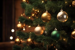 Обои на рабочий стол: background, balls, bokeh, christmas, decoration, fir tree, golden, happy, merry, new year, tree, елка, новый год, рождество, украшения, фон, шары