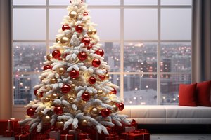 Обои на рабочий стол: christmas, decoration, gift boxes, interior, tree, window, елка, интерьер, комната, новый год, подарки, рождество, украшения