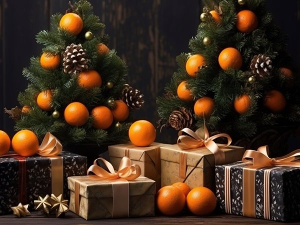 christmas, decoration, gifts, happy, merry, new year, tree, елка, комната, мандарины, новый год, подарки, рождество, украшения