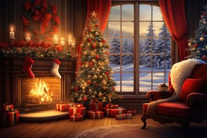 Обои на рабочий стол: christmas, decoration, design, fireplace, gifts, happy, indoor, interior, merry, new year, tree, елка, интерьер, камин, комната, новый год, подарки, рождество, украшения, шары