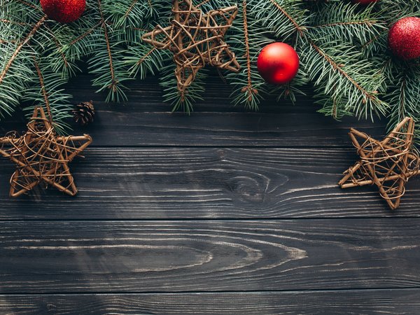christmas, decoration, fir tree, merry, new year, wood, ветки ели, новый год, рождество, украшения