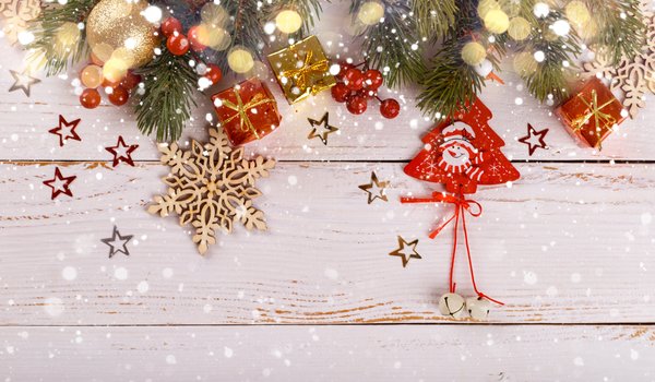 Обои на рабочий стол: christmas, decoration, merry, new year, wood, новый год, рождество, украшения