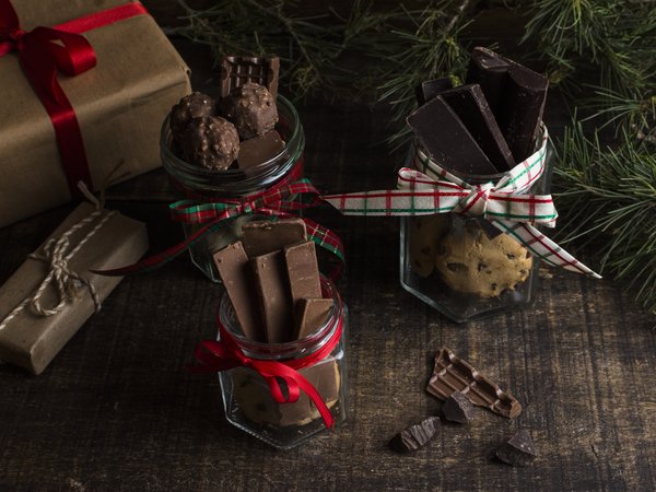chocolate, christmas, cookies, decoration, gift, merry, new year, wood, новый год, печенье, подарок, рождество, украшения, шоколад