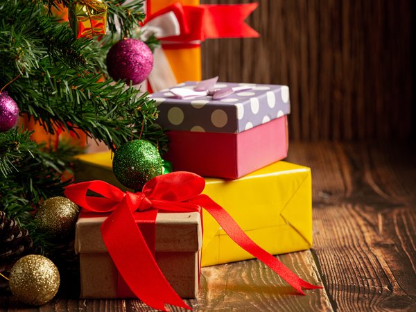 balls, christmas, decoration, fir tree, gift box, new year, елка, новый год, подарки, рождество, украшения, шары