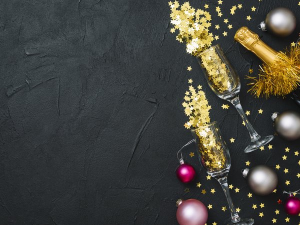 balls, champagne, christmas, colorful, decoration, merry, new year, Xmas, бокалы, мишура, новый год, рождество, украшения, шампанское, шары