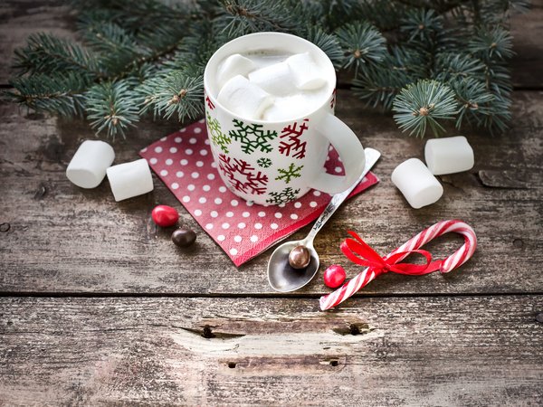 chocolate, christmas, cup, decoration, happy, marshmallow, merry christmas, new year, winter, Xmas, елка, зефирки, какао, новый год, рождество, украшения, чашка