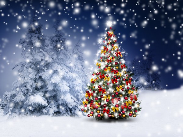 christmas, christmas tree, decoration, happy, merry christmas, night, snow, winter, Xmas, елки, зима, новогодняя елка, новый год, рождество, снег, снежинки, украшения, шары
