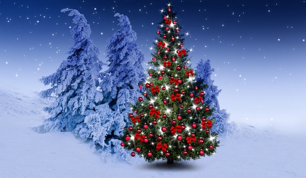 Обои на рабочий стол: christmas, christmas tree, decoration, happy, merry christmas, night, snow, winter, Xmas, елки, зима, новогодняя елка, новый год, рождество, снег, снежинки, украшения, шары
