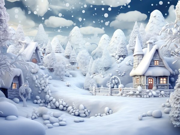 cabin, christmas, house, lights, new year, night, snow, tree, village, winter, деревня, домики, елки, зима, коттедж, новый год, ночь, рождество, снег