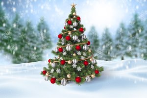 Обои на рабочий стол: christmas, design by Marika, happy, merry, new year, snow, snowflakes, tree, winter, елка, зима, новый год, рождество, снег, снежинки