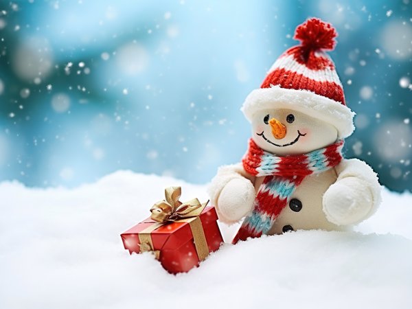 christmas, cute, gift box, happy, merry, new year, snow, snowflakes, snowman, winter, зима, новый год, рождество, снег, снеговик, снежинки