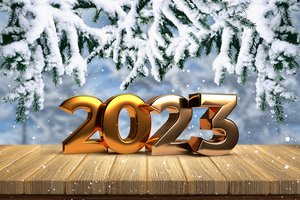 Обои на рабочий стол: 2023, 3d, decoration, design by Marika, golden, happy, metal, new year, numbers, snow, snowflakes, winter, зима, новый год, снег, снежинки, цифры