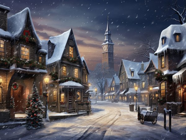balls, christmas, decoration, fir tree, lights, new year, night, snow, street, winter, город, елка, зима, новый год, ночь, рождество, снег, украшения, улица, шары