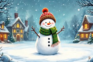 Обои на рабочий стол: card, christmas, cute, decoration, happy, snow, snowman, winter, зима, иллюстрация, новый год, открытка, рождество, снег, снеговик, украшения