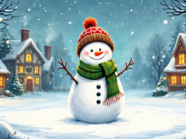 card, christmas, cute, decoration, happy, snow, snowman, winter, зима, иллюстрация, новый год, открытка, рождество, снег, снеговик, украшения