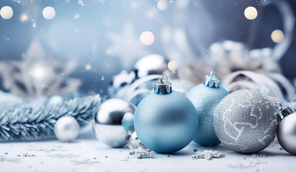 Обои на рабочий стол: blue, christmas, decoration, gifts, happy, merry, new year, snow, winter, зима, новый год, подарки, рождество, снег, украшения, шары
