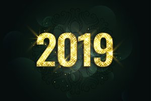 Обои на рабочий стол: 2019, background, black, glitter, golden, happy, new year, sparkle, золото, новый год, цифры, черный фон