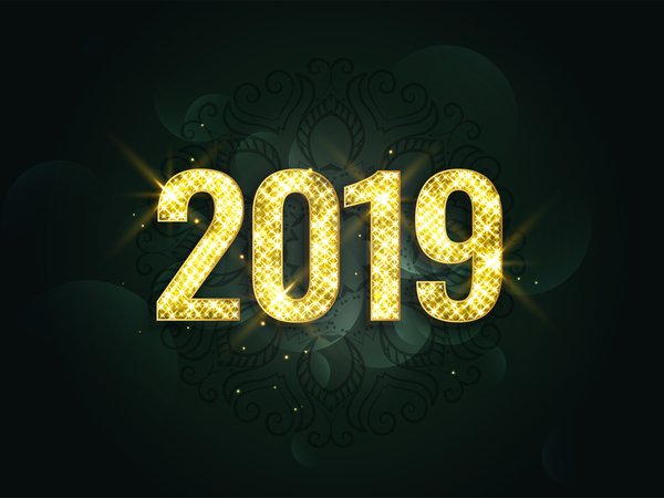 2019, background, black, glitter, golden, happy, new year, sparkle, золото, новый год, цифры, черный фон