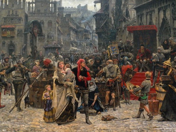 1889, картина, площадь, средневековье, толпа
