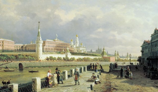 Обои на рабочий стол: верещагин, вид московского кремля, картина