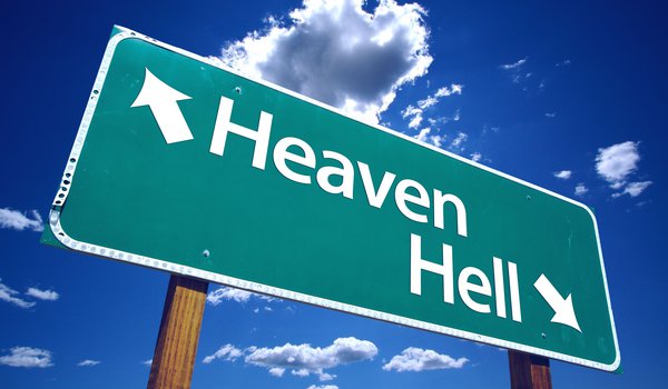 Обои на рабочий стол: heaven or hell, ад, выбор, пути, рай, указатель