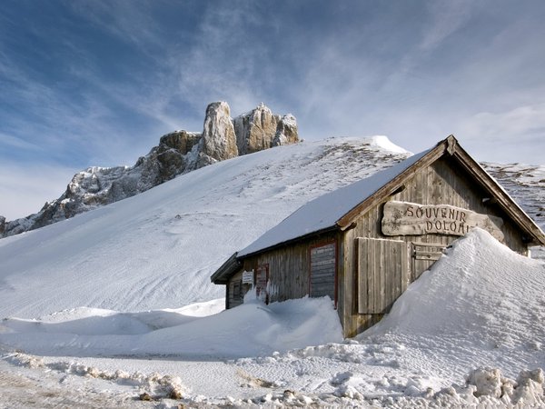 горы, дом, снег