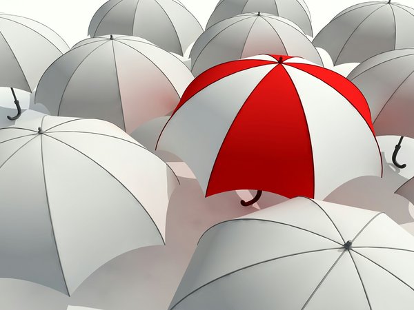 umbrella, белый, выделяться из толпы, зонт, зонтик, красный, отличие, серость, серый