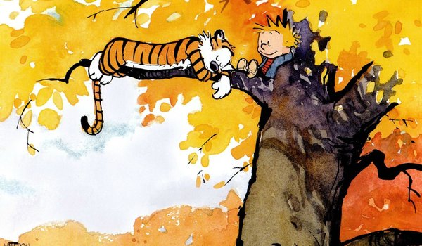 Обои на рабочий стол: Calvin and Hobbes, hobbes, дерево, келвин, Кельвин, кельвин и хоббс, комикс, листва, мальчик, ребёнок, сон, тигр, Хоббс, хобс