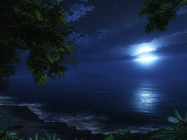 луна, море. романтика, ночь, пляж