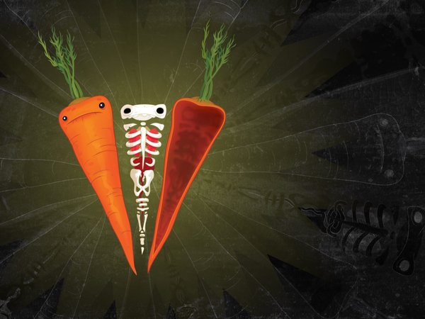 carrot, грусть, зелень, кости, морковь, настроение, рисунок, силуэт, скелет, текстура