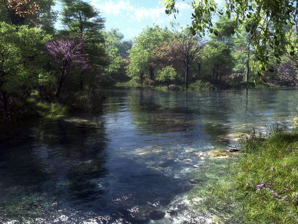 klontak, my fishing spot, арт, деревья, река