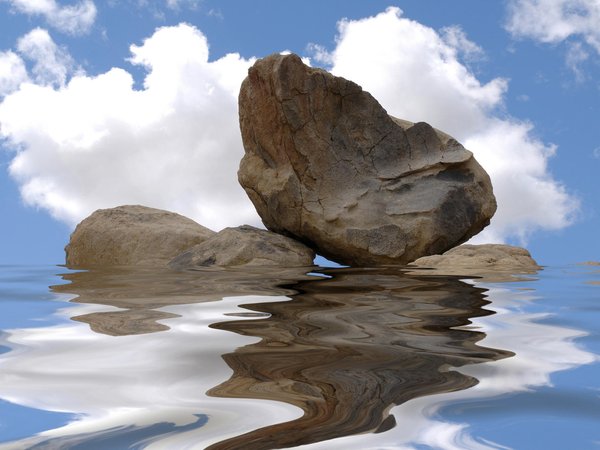 вода, камень, отражение, рябь, скала