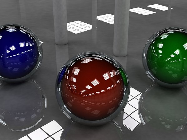 зеленый, красный, отражение, синий, сферы, фон, шары