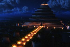 Обои на рабочий стол: ночь, пирамида, храм