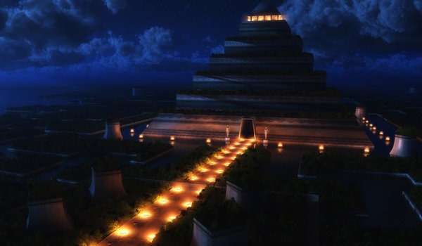 Обои на рабочий стол: ночь, пирамида, храм