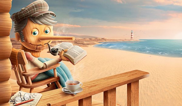Обои на рабочий стол: берег, маяк, море, отдых, Пиноккио, счастье, чай, шарфик