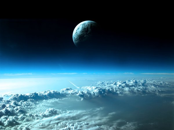 космос, небо, облака, планета, ракета