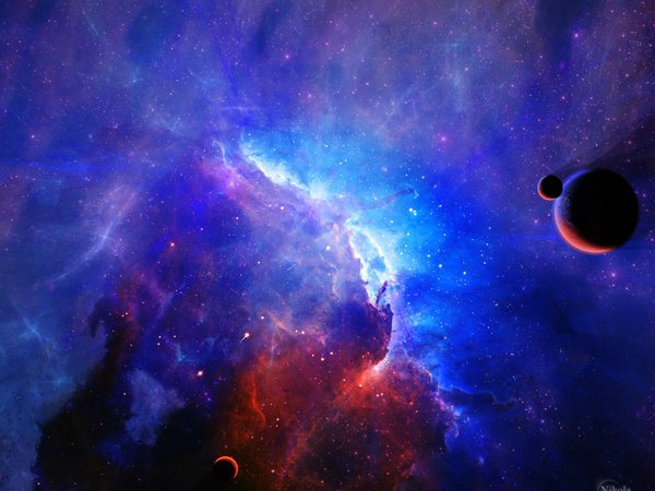 nebula, звезды, планета, спутники, туманность
