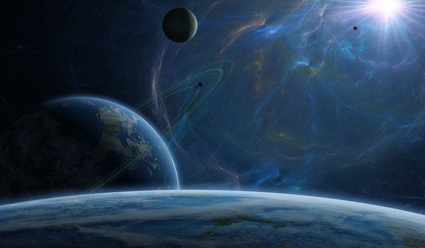 Обои на рабочий стол: атмосфера, звезда, кольца, космос, планеты, спутник, энергия